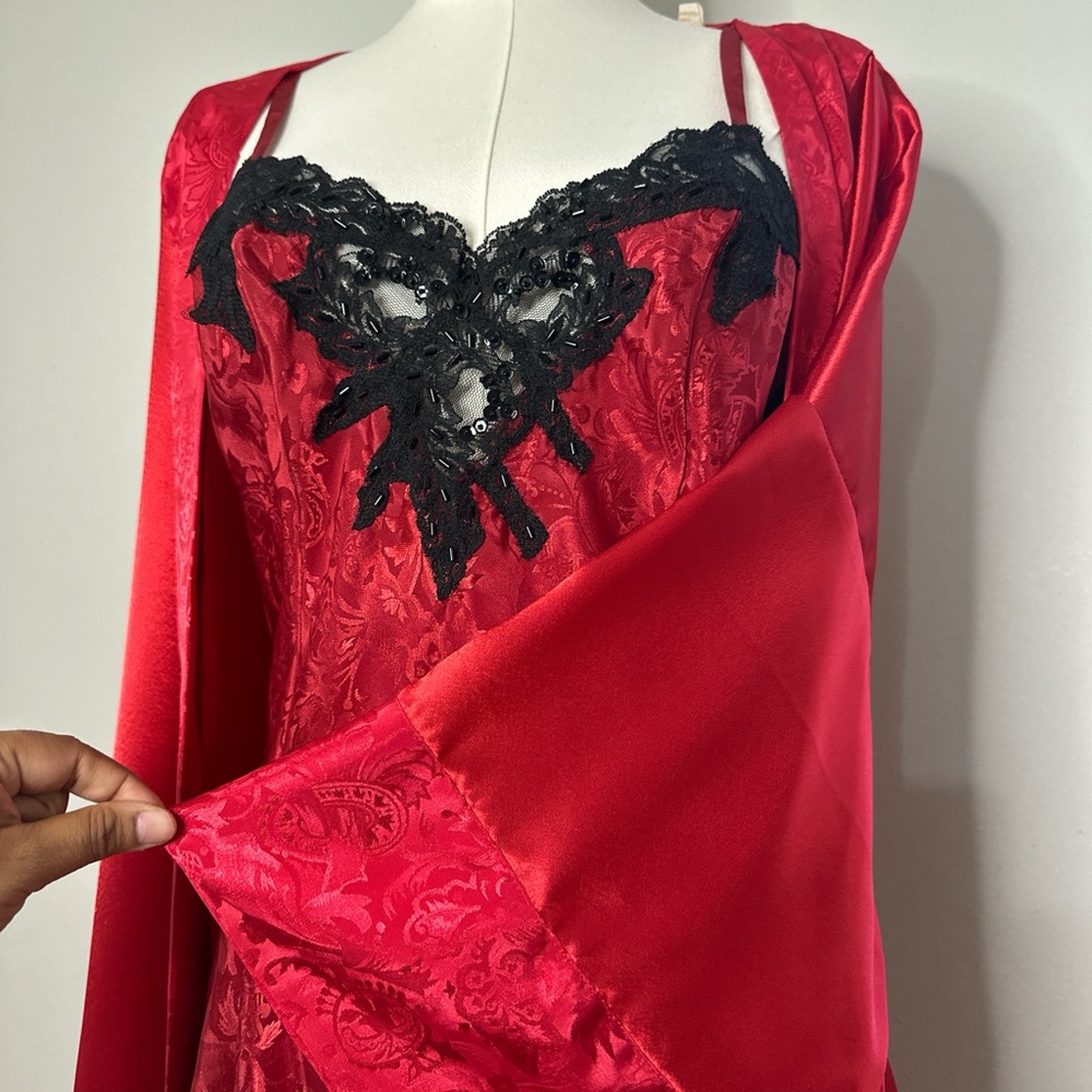 Victoria's Secret Red Satin Chemise with Black Lace